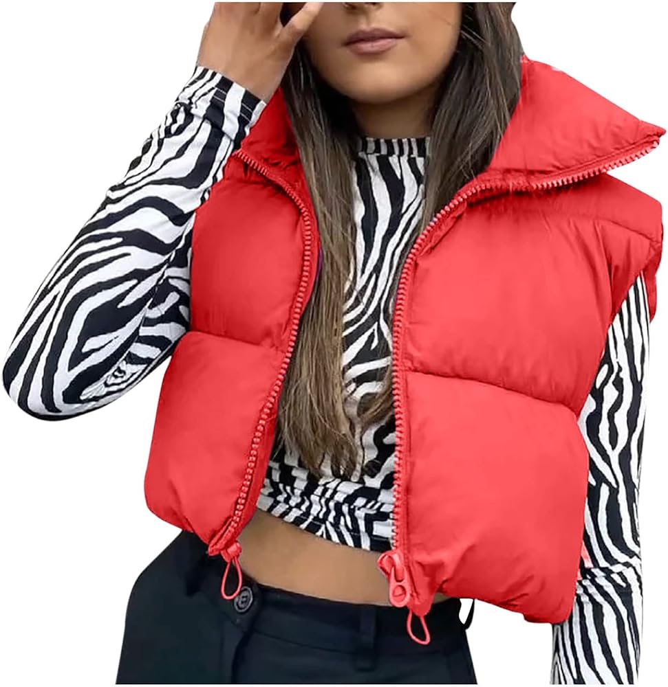 Women's Winter Crop Vest 2023 Lightweight Zipper Gilet Sleeveless Warm Outerwear Puffer Vest Coat Padded Gilet Jackets