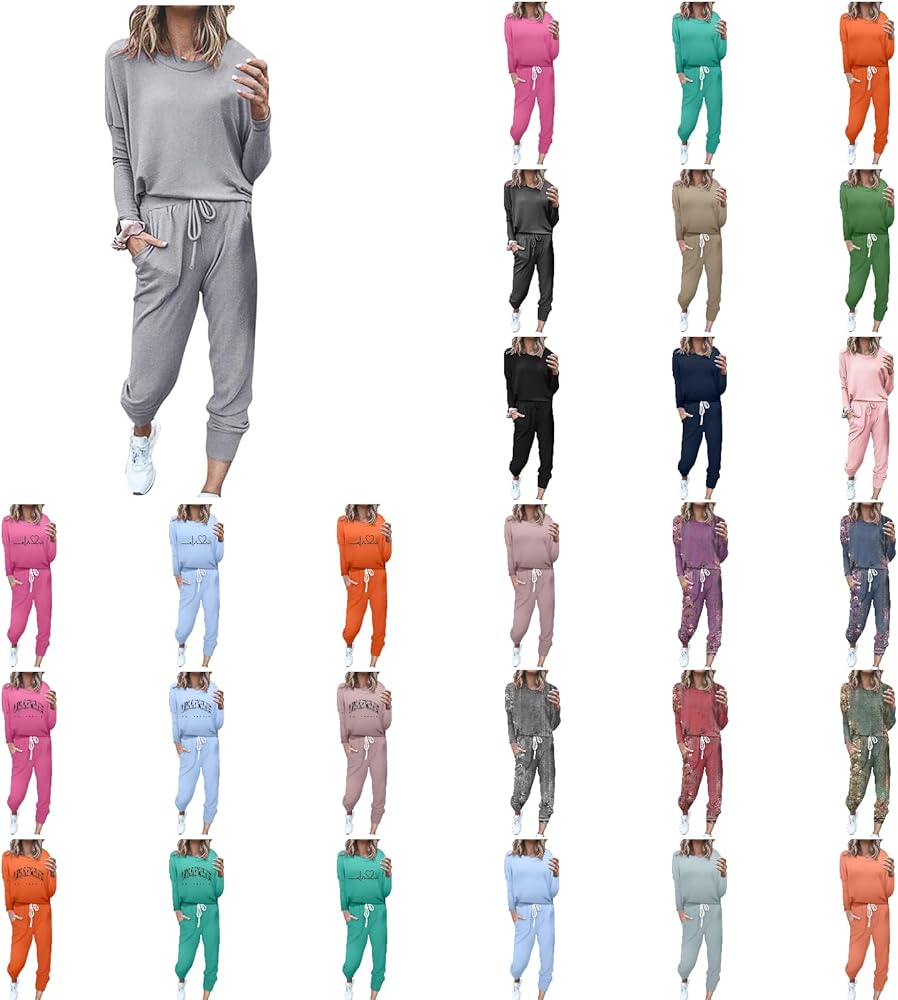 Matching Lounge Sets Women Sweatsuits Sets Two Piece Outfit Long Sleeve Pant Workout Athletic Tracksuits With Pockets