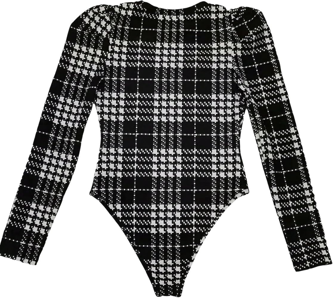 Milumia Women's Plaid Puff Long Sleeve T-Shirts Crew Neck Form Fitting Tee Bodysuit Tops