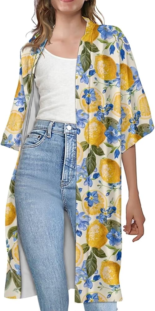 Beach Cover Up for Women Open Front Summer Coverup Kimono Cardigan, Loose Casual Swimwear Coverups with Half Sleeve