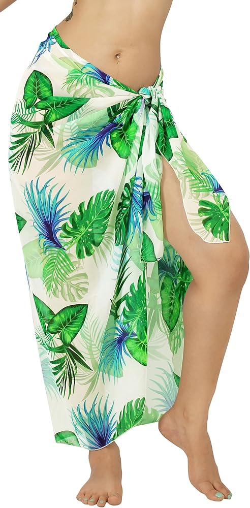 HAPPY BAY Women's Pareo Beachwear Summer Wraps Bikinis Beach Swim Cover Ups Sarongs Vacation Bathing Suit Long Women Swimwear Coverups for Women One Size Fern, Leaves