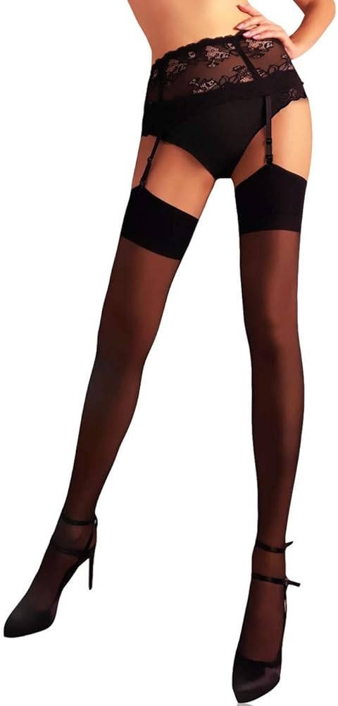 Thigh High Garter Stockings for Women | Plain Top Thigh High Tights Pantyhose for Garter Belts