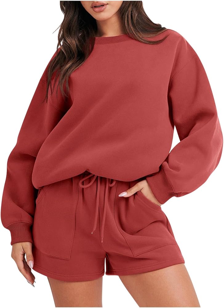 Sweatshirt Sets for Women Sweatshirt Sets for Women 2 Piece Shorts Oversized Tacksuit Set Sport Shorts with Pockets 2023 Fashion Trends Women Outfits Red s