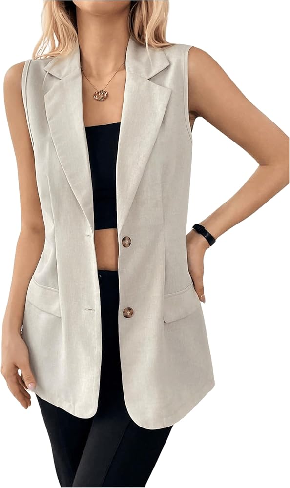 GORGLITTER Women's Sleeveless Blazer Vest Casual Open Front Jacket with Pockets