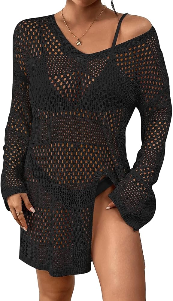 Bsubseach Crochet Cover Ups for Swimwear Women Sexy Hollow Out Swimsuit Cover Up Knit Beach Top