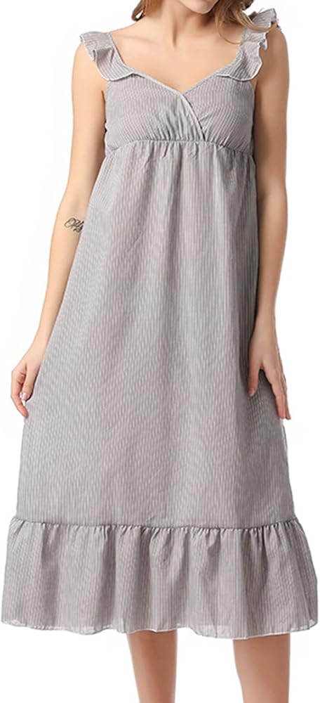 Lu's Chic Women's Victorian Sleeveless Nightgown Vintage Nightdress Ruffle Maxi Lounge Dress