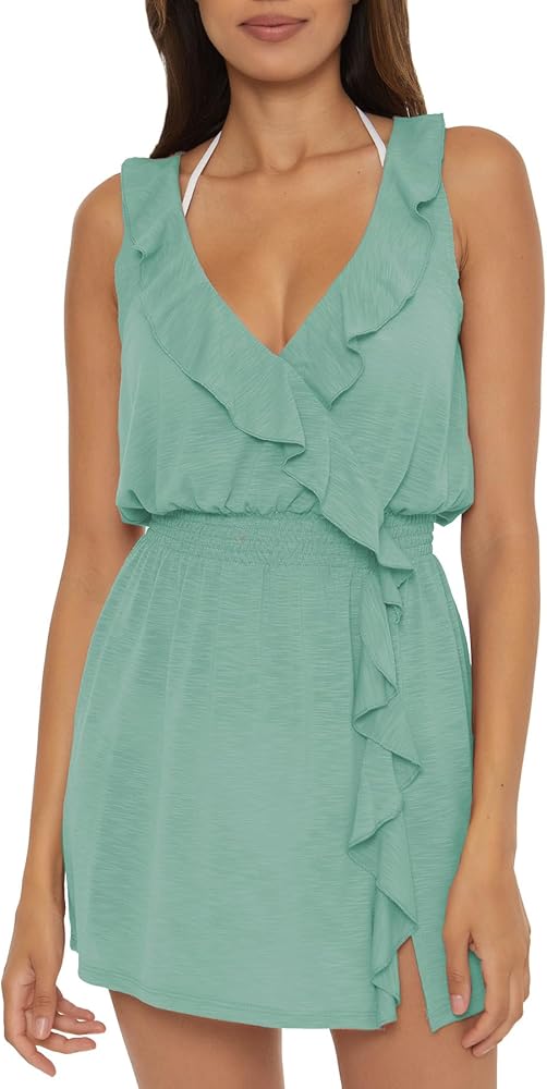 BECCA Breezy Basics Dress, Ruffle Neck, Beach Cover Ups for Women