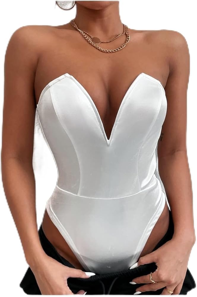 Sexy Deep V Neck Tube Top Sleeveless Strapless Bodycon Bodysuit For Women Off Shoulder Backless Corset Leotard Tops