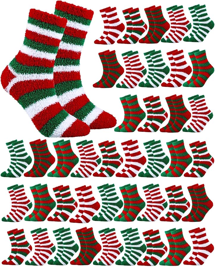 60 Pairs Christmas Fuzzy Socks Bulk Socks for Women Soft Plush Slipper Socks Winter Socks Striped Fluffy Socks Warm Sleeping Socks for Holiday Indoor Home Bright Color One Size