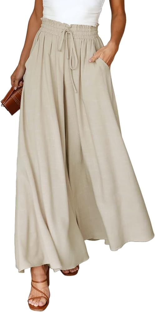 Dokotoo Pants for Women Casual Elastic Waist Wide Leg Pants with Pockets