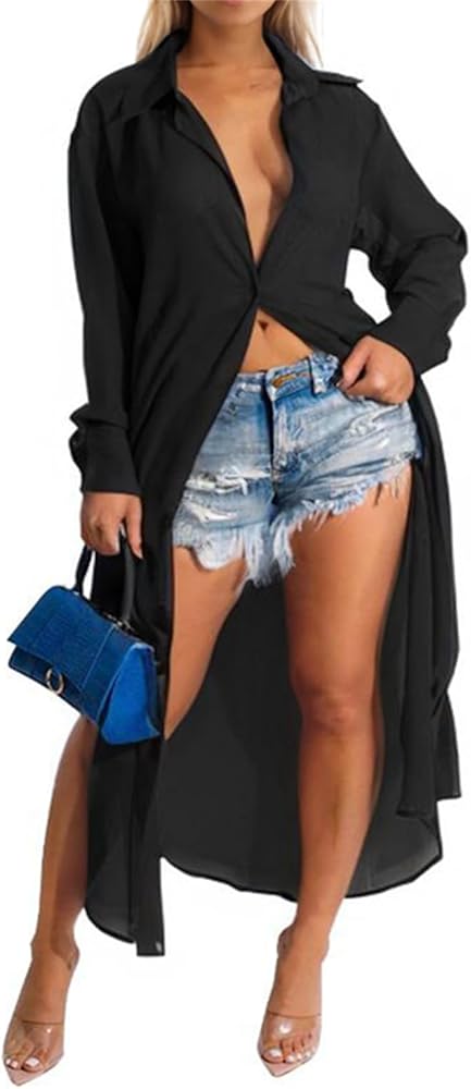 Women Sheer Mesh Beach Cover Ups See Through Long Sleeve Side Split Button Down Cardigans Kimono