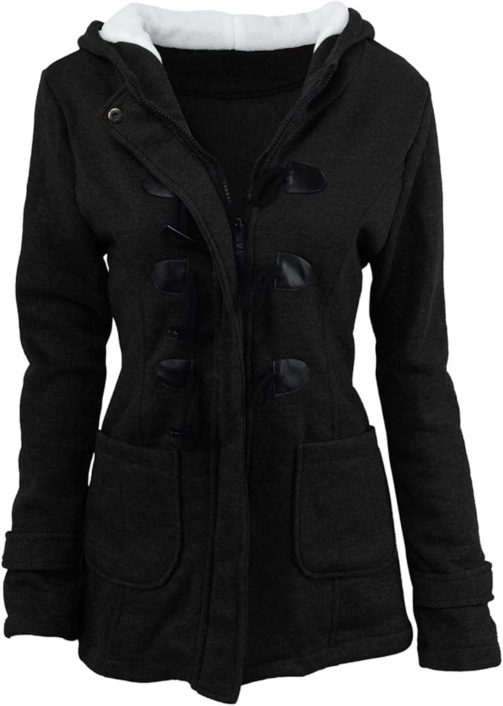 SMIDOW Womens Winter Warm Plush Coats Fashion Horn Button Fleece Thicken Hooded Casual Jackets Plus Size Sweatshirt