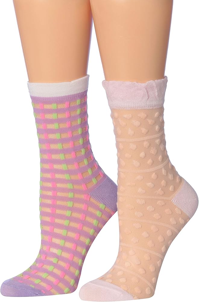 Tipi Toe Women's 2-Pairs Transparent Sheer Ankle Dress Socks