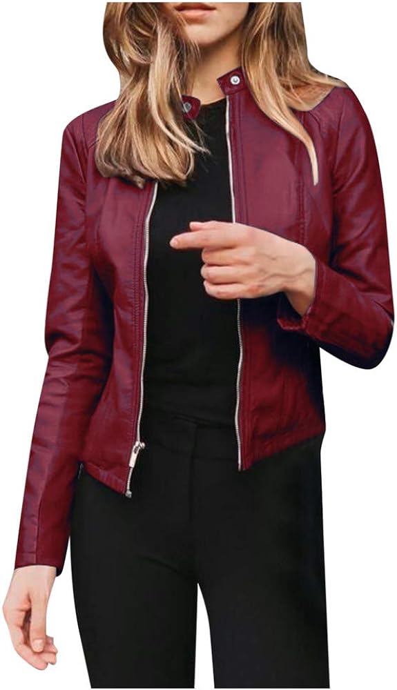 Jackets for Women Jacket Women's Slim Stand-Up Solid Collar Color Zipper Women's Coat Fall Outfits Fashion Clothes