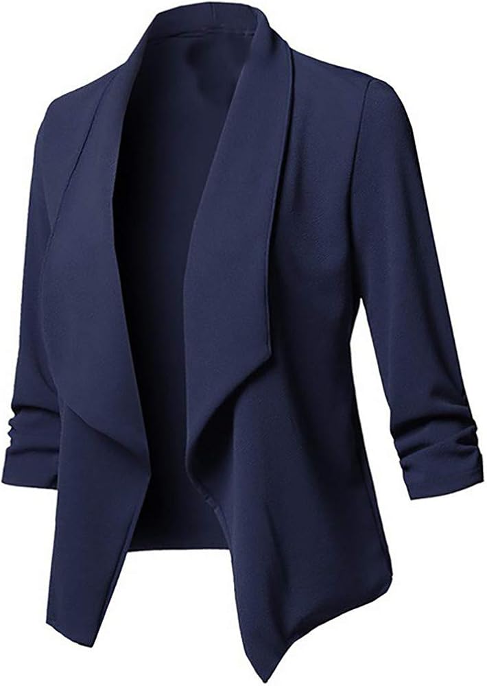 Womens Notched Lapel Blazers Casual Long Sleeve Open Front Blazer Jacket Soft Work Office Elegant Cardigan Work Suit