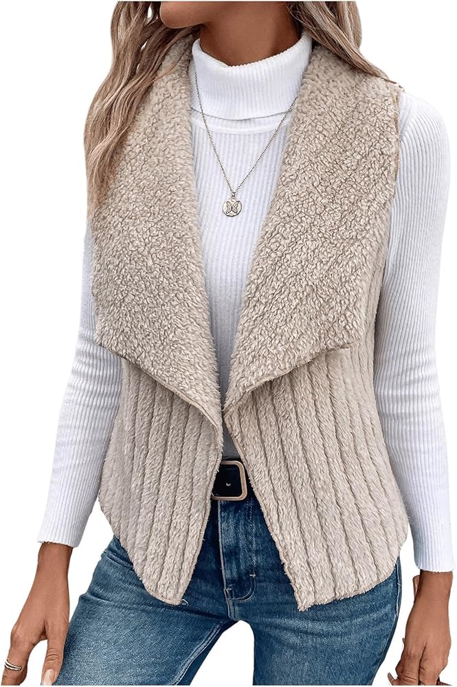 Verdusa Women's Fuzzy Fleece Cardigan Vest Waterfall Collar Sleeveless Teddy Jacket