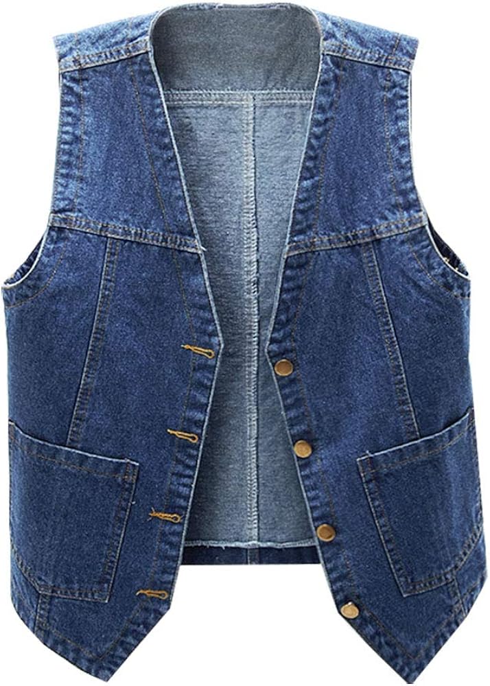 Kedera Women's Stretchy V-Neck Button Up Unlined Denim Vest Sleeveless Jean Jacket