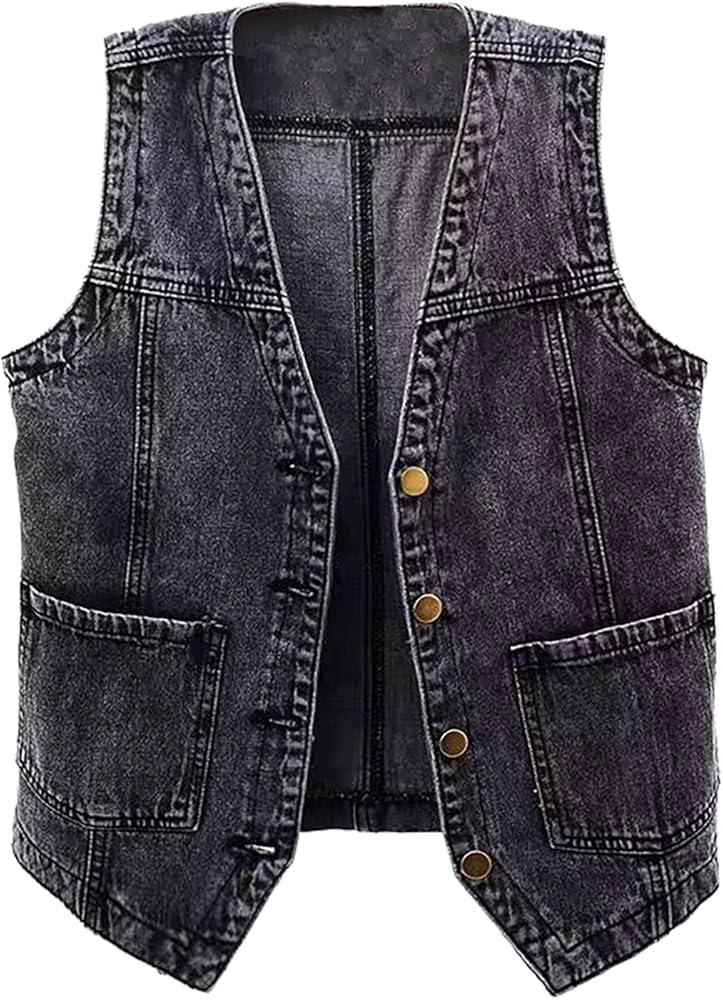 Womens Denin Waistcoat Vests Casual Sleeveless V-neck Versatile Jean Tops Lightweight High Low Coats with Pockets