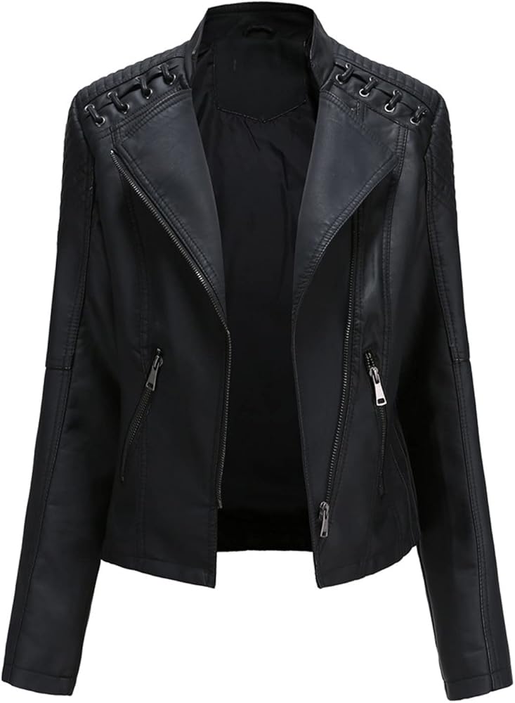 Leather Jacket Zipper Vest Womens Women Ladies Lapel Motor Jacket Coat Zip Short Punk Cropped Tops Motorcycle