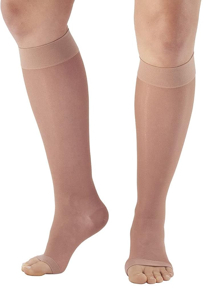 Ames Walker AW Style 41 Sheer Support 15-20mmHg Open Toe Knee Highs Lt Xlarge