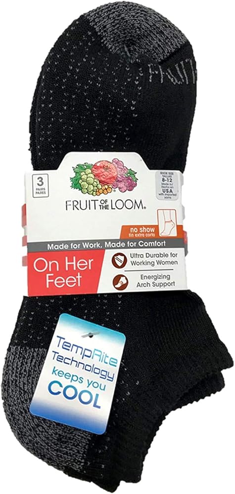 Fruit of the Loom Womens 3 Pack On Her Feet No Show Socks, 4-10, Assorted 1