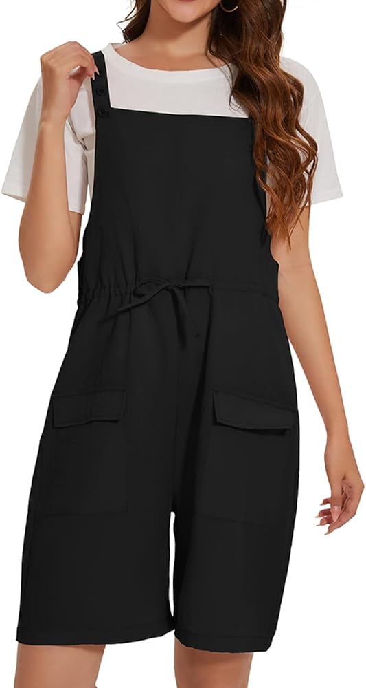 Women's Short Overalls Casual Summer Sleeveless Rompers Loose Adjustable Strap Jumpsuits with Pockets