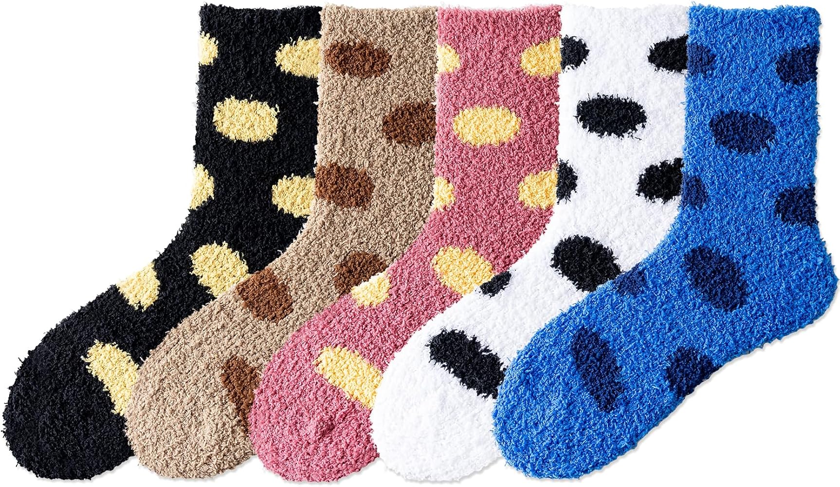 IIG Upgrade Non-shedding Womens Super Soft Fuzzy Socks Winter Colorful Cozy Home Slipper Socks Cute Fluffy Sleeping Christmas Socks Gift (Polka dot - 5 Pairs)