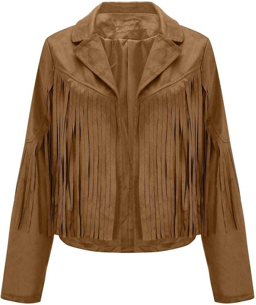 Ladies Fashion Solid Color Fringe Faux Suede Leather Jacket Fashion Fringe Motorcycle Cropped plus Size Dress