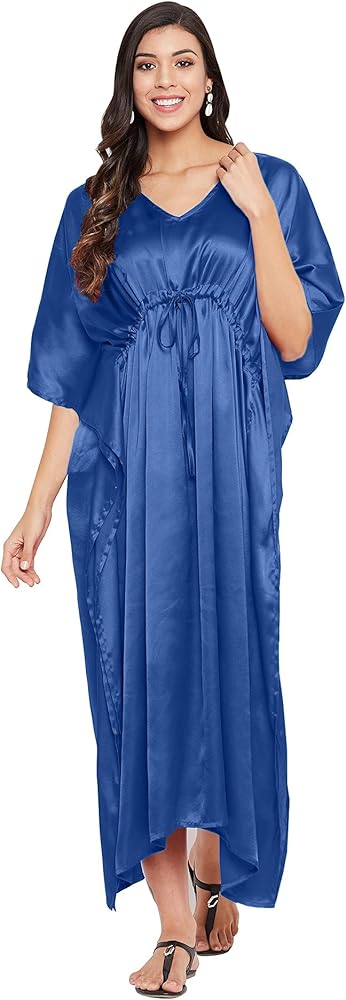 Ousum Women Plus Size Kaftan Satin Maxi Dress Long Caftan Casual Cover Ups Sateen Nightdress Nighty for Summer