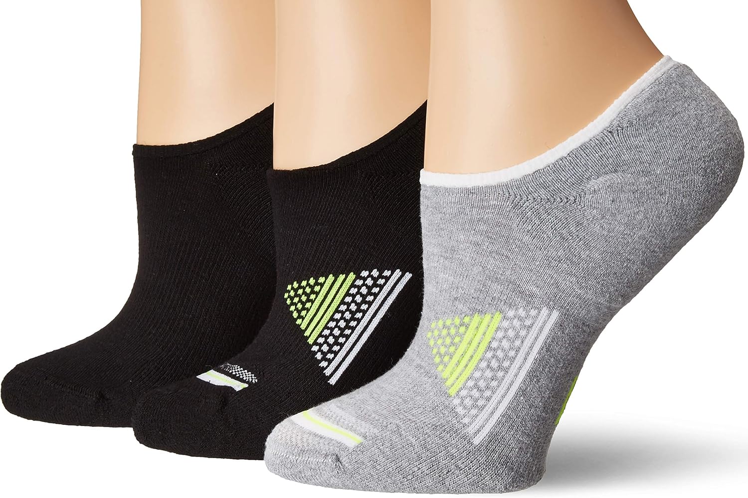 Hue Women's Low Cut No Show Liner Sport Socks with Cushion, 3 Pair Pack, Black Neon, One Size