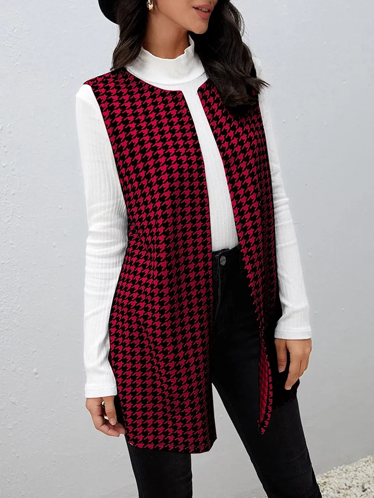 Jackets for Women - Houndstooth Print Vest Coat (Color : Multicolor, Size : Medium)