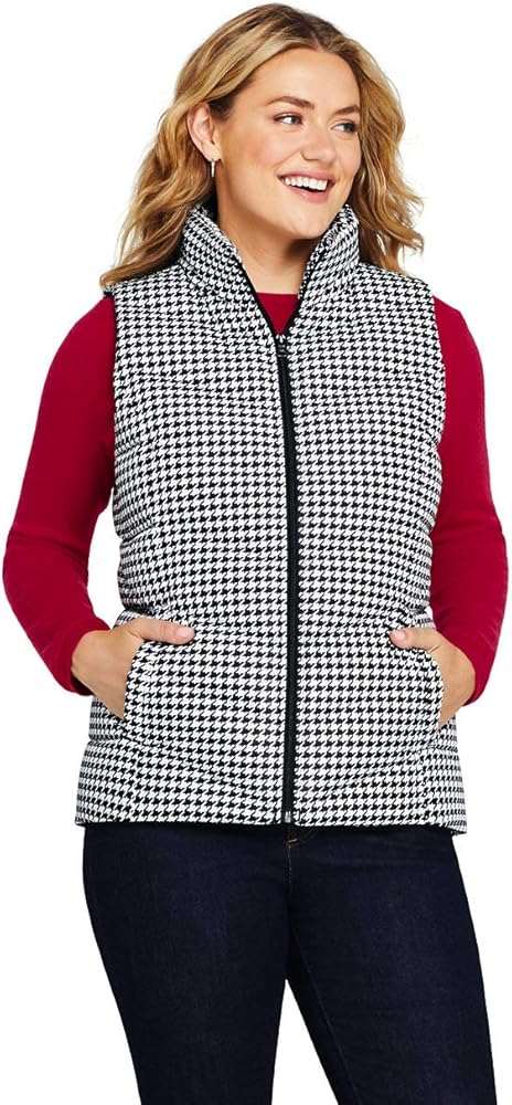 Lands' End Womens Puff Down Vest Black Houndstooth Plus 3X