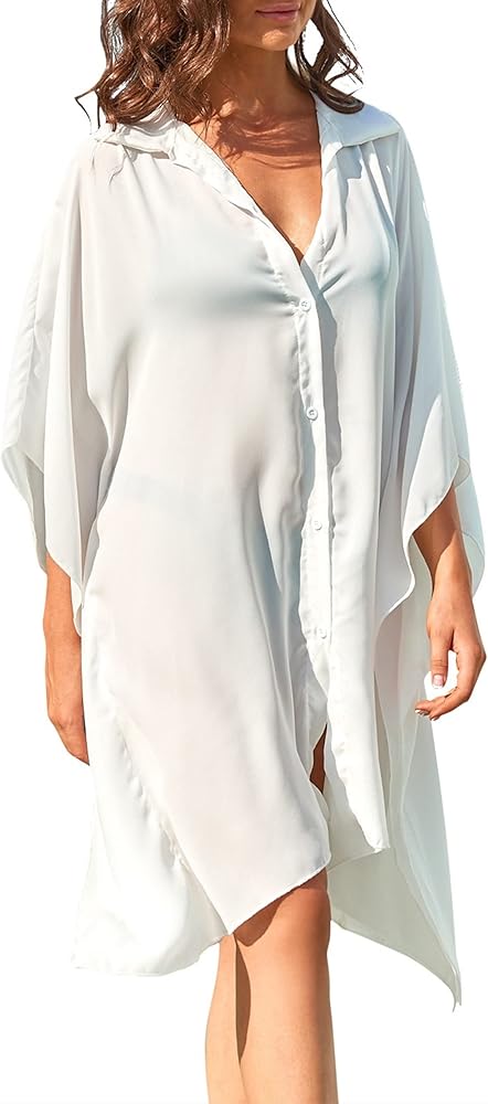 Adisputent Womens Swimsuit Cover Ups for Swimwear Kimono Button Down Shirts Chiffon Cover Beachwear Swim Coverups