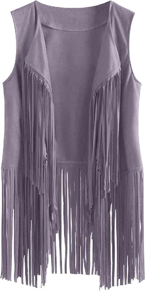 Women's Tassels Fringe Sleeveless Vest Cardigan Waistcoat Retro 70S Hippie Faux Suede Crop Vest Jacket Outwear Tops