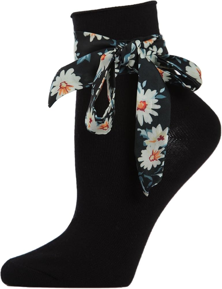 MeMoi Women's Bonny Floral Ribbon Cotton Blend Anklet Sock