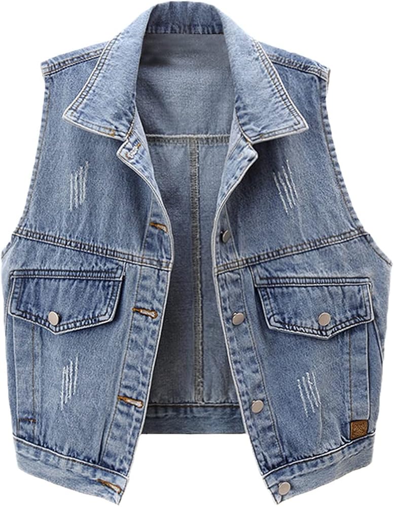 Autumn Women's Vests Coat Sleeveless Casual Tops Female Jeans Waistcoats Denim Short Jackets