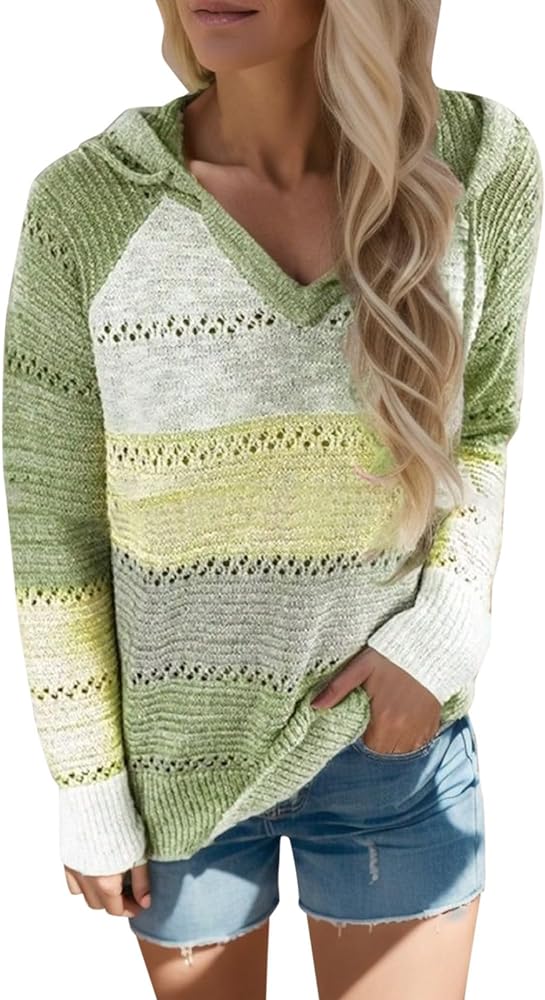 Sweater for Women 2023 Fall Winter Button Henley Puff Sleeve V Neck Cable Knit Comfy Pullover Sweater Jumper Tops