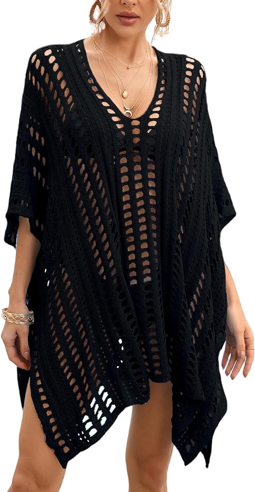 Wander Agio Wonens Beach Club Perspective Casual Cover Bikini Cover-up Net Knit Coverups Large Hole Mesh