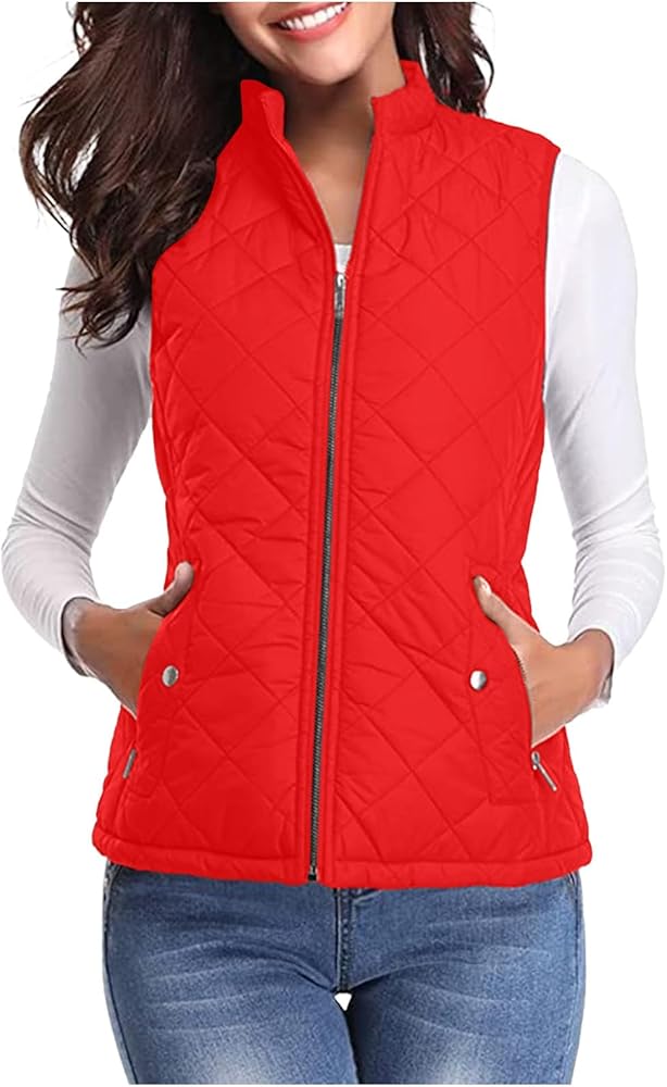 oelaio Women's Fleece Vest Polar Soft Sleeveless Classic Fit Quilted Coat Lightweight Winter Crop Puffer Vest Warm Zip Up