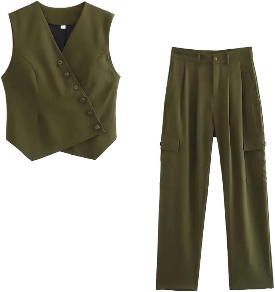 Women green8 Asymmetric Buttons Waistcoat V neck Vest Sleeveless Jacket Coat