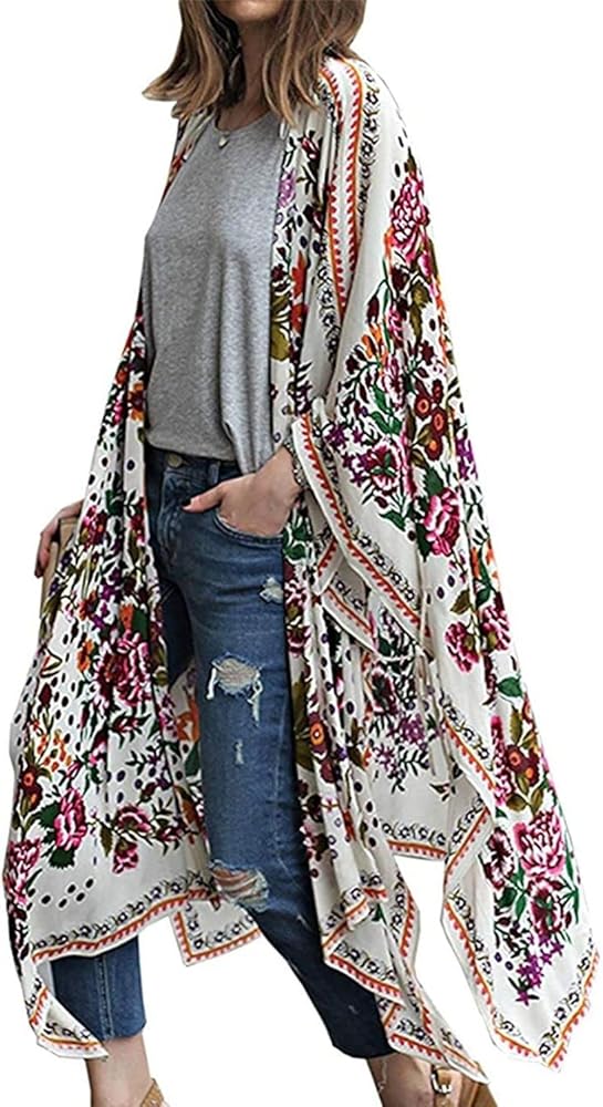 ChainJoy Women's Long Flowy Loose Kimono Cardigans Lightweight Open Cover ups