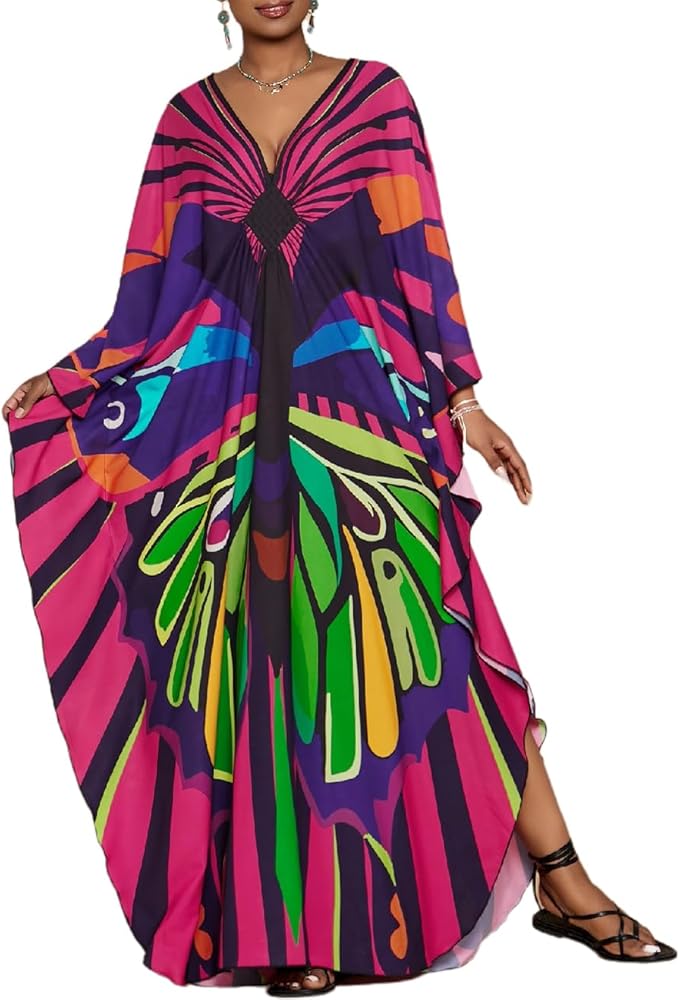 Bsubseach Plus Size Caftan Dress for Women Long Beach Kaftans Swimwear Beach Cover Ups Resort