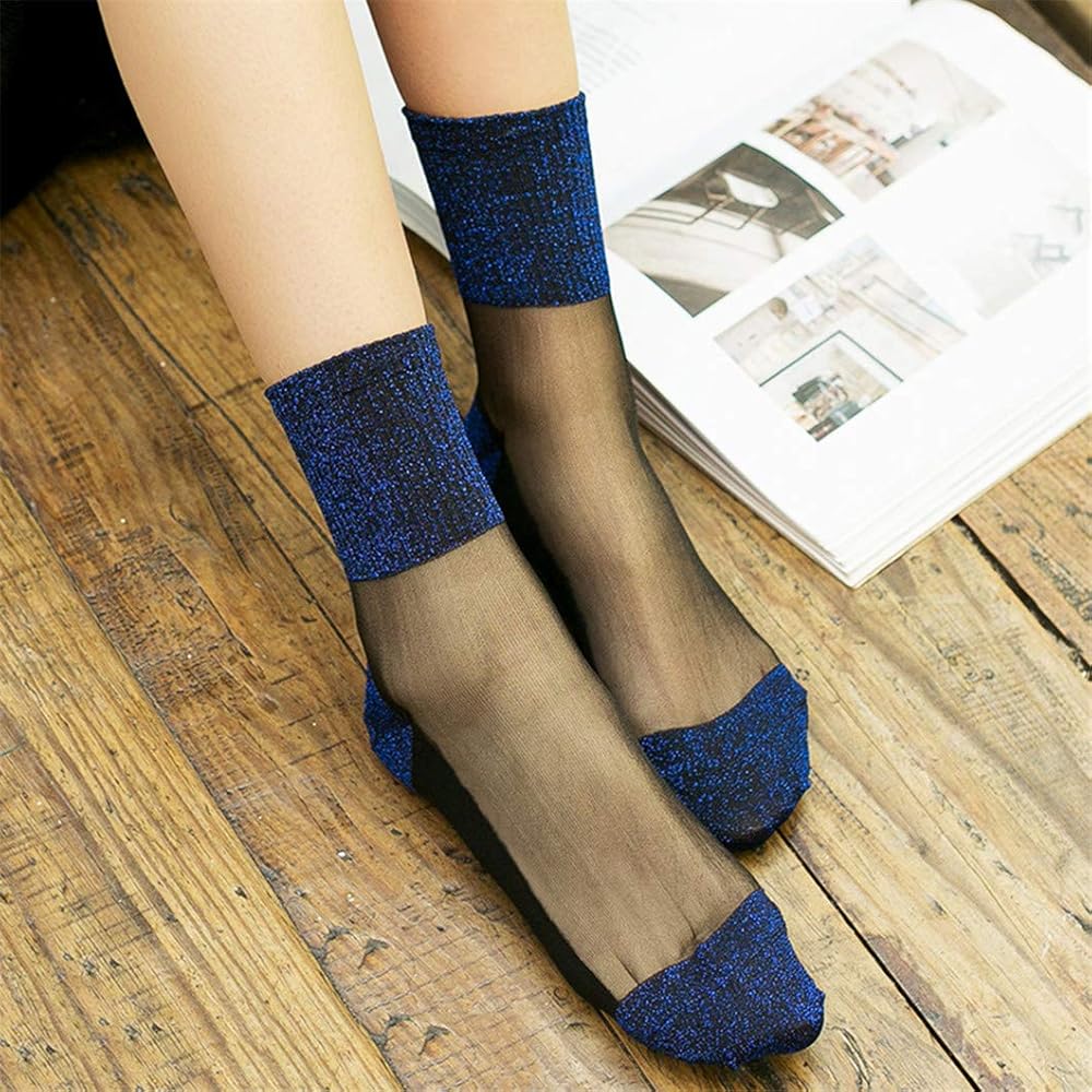 Womens Ultrathin Transparent Nylon Elastic Short Mesh Socks, Crew Socks Sheer Mesh Ankle Socks