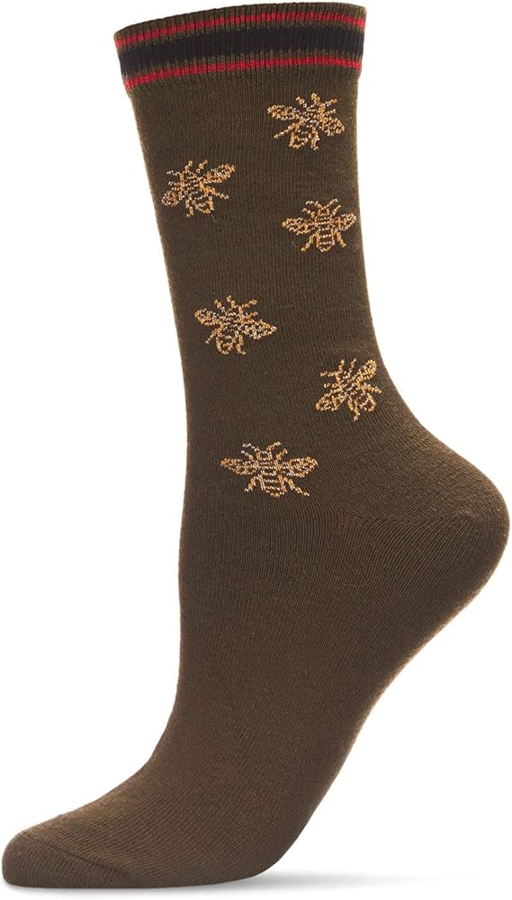 MeMoi Women's Cotton Blend Striped Woven Buzzing Bee Crew Sock