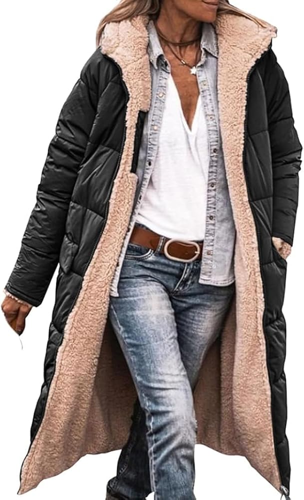 KELYWELL Reversible Long Vest for Women's Zip up Sleeveless Sherpa Fleece Jacket Cozy Warm Winter Hooded Coat Outerwear