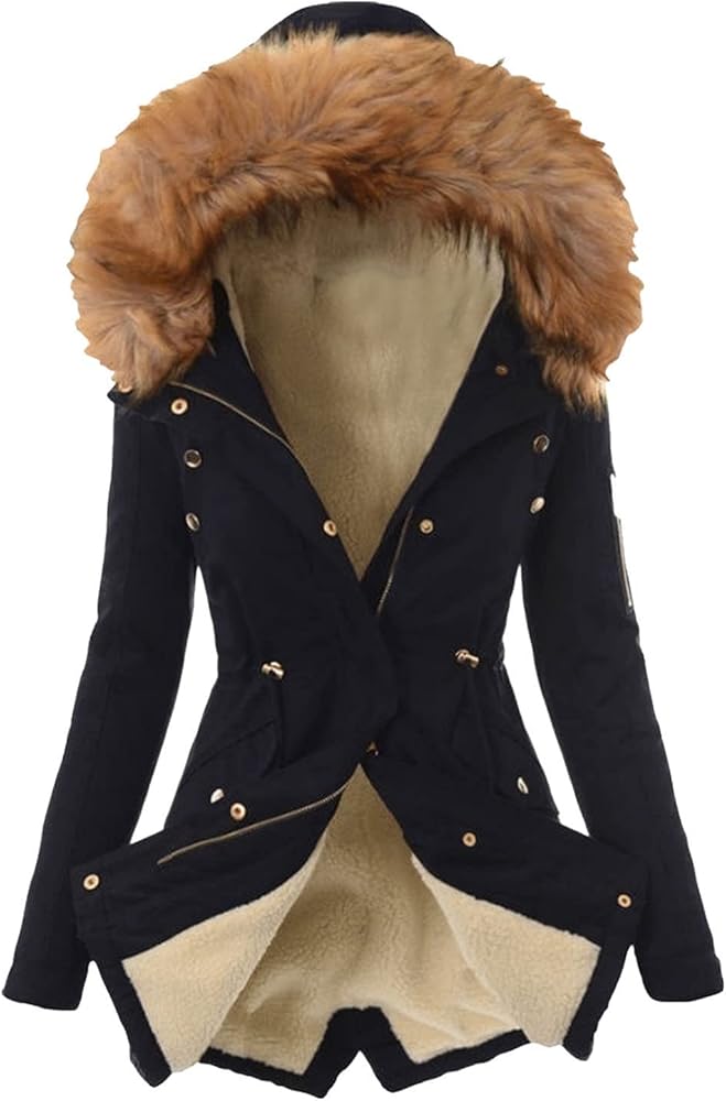 Women Plus Size Winter Overcoat Women's Jacket Thick Outwear Plush Lined Hooded Coat Warm Womens Fleece plus Size