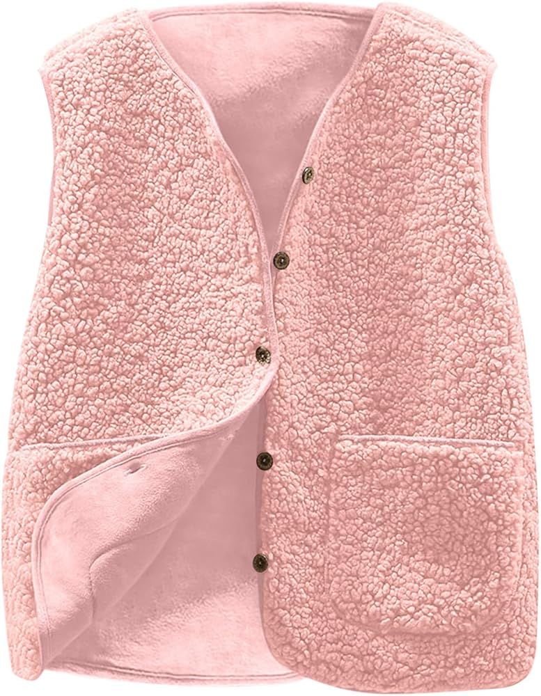 Women's Fleece Vest Casual Fuzzy Sleeveless Cozy Coats Lightweight Vest Winter Warm Sherpa Jacket with Pockets Women Vest with Pockets Winter Jacket Womens