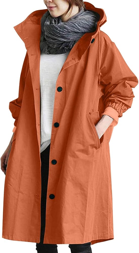 ECKHARDT Long Winter Coats For Women Plus Size, Workout Hooded Rain Jacket for Women Oversized Shackets Coat Windbreaker