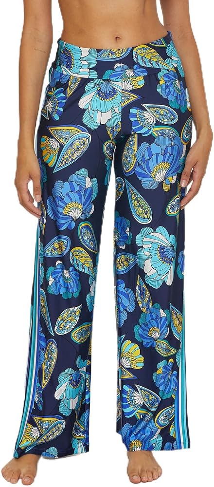 Trina Turk Pirouette Swim Pants, Floral Print, Side Slits, Casual, Beach Cover Ups for Women