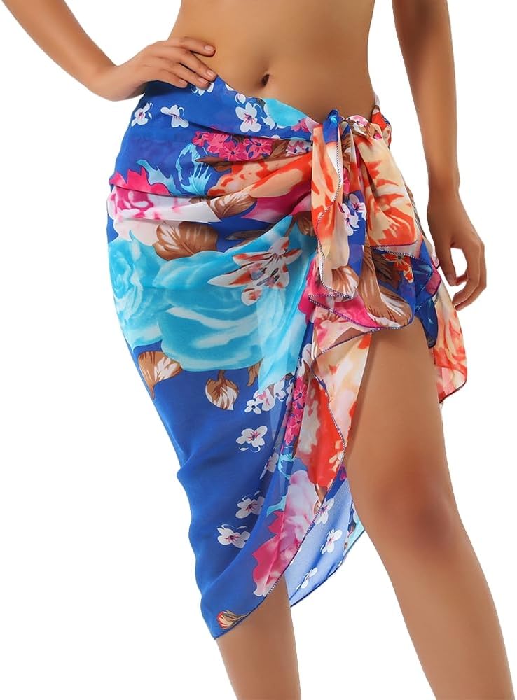 Womens Beach Sarongs Chiffon Printed Cover Ups Pareo Sheer Bikini Swimsuit Wraps for Swimwear